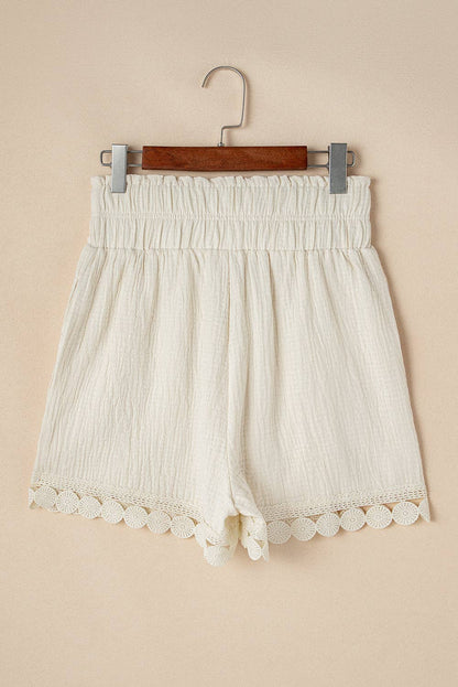 Crinkle Gauze Lace Hem Summer Shorts