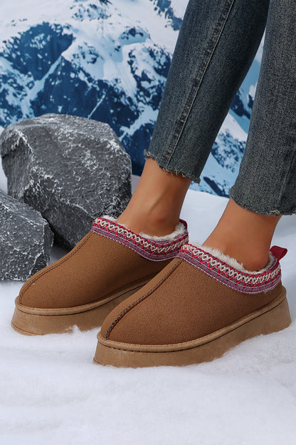 Chestnut Contrast Print Suede Plush Lined Snow Boots