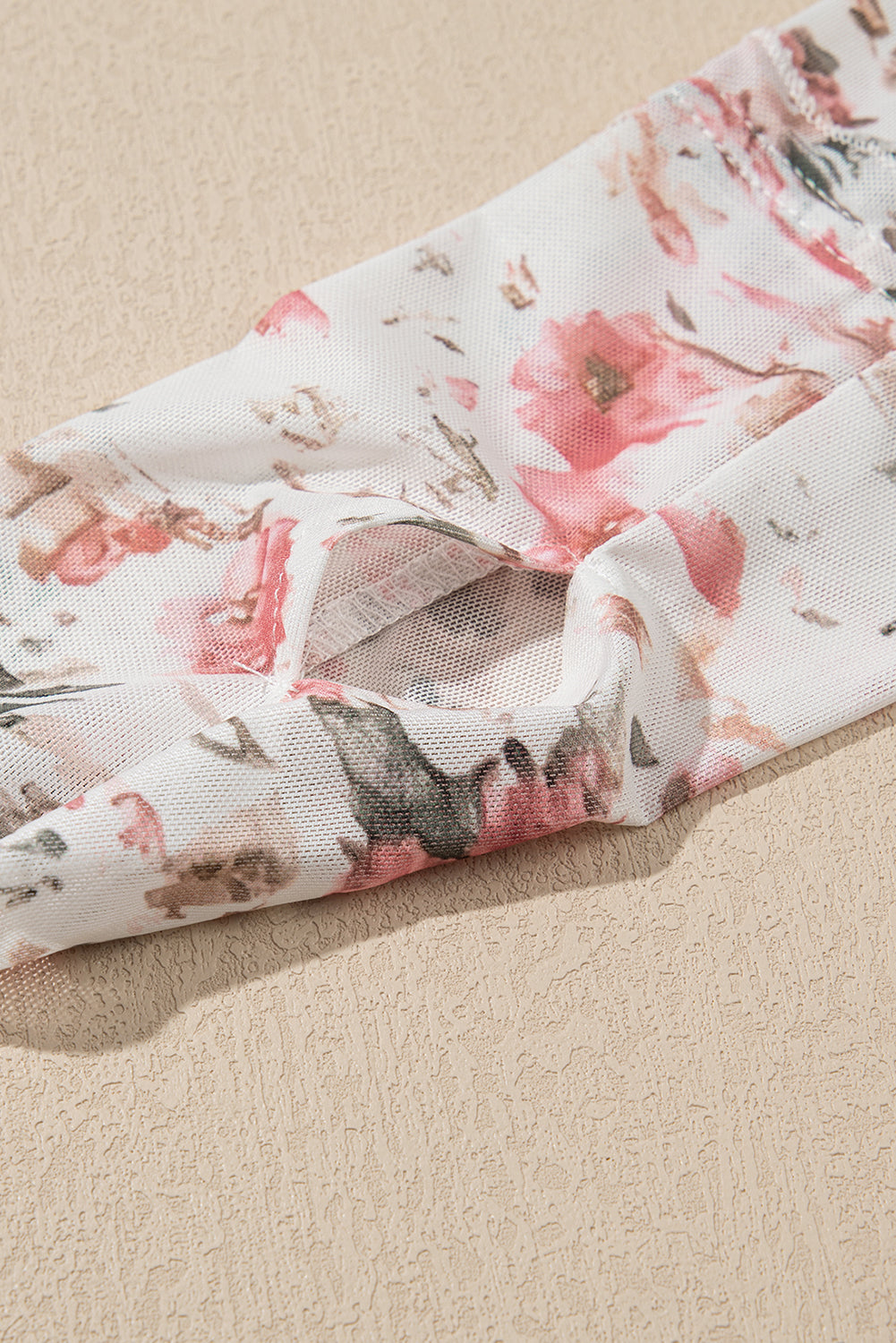 Pink Floral Long Sleeve High Neck Sheath Mesh Top