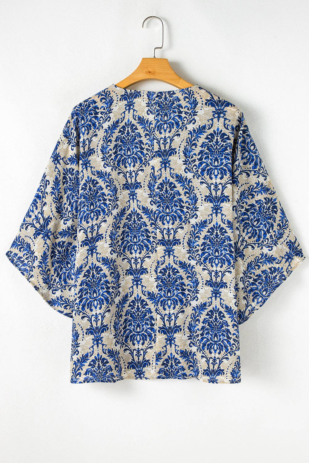 Plus Size Blue Boho Ethnic 3/4 Sleeve Blouse - Flowy Fit, Statement Style