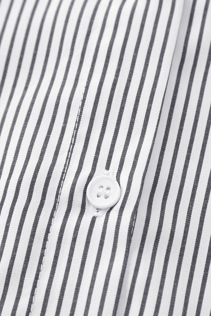 Pink Smocked Cuffed Striped Boyfriend Shirt with Pocket