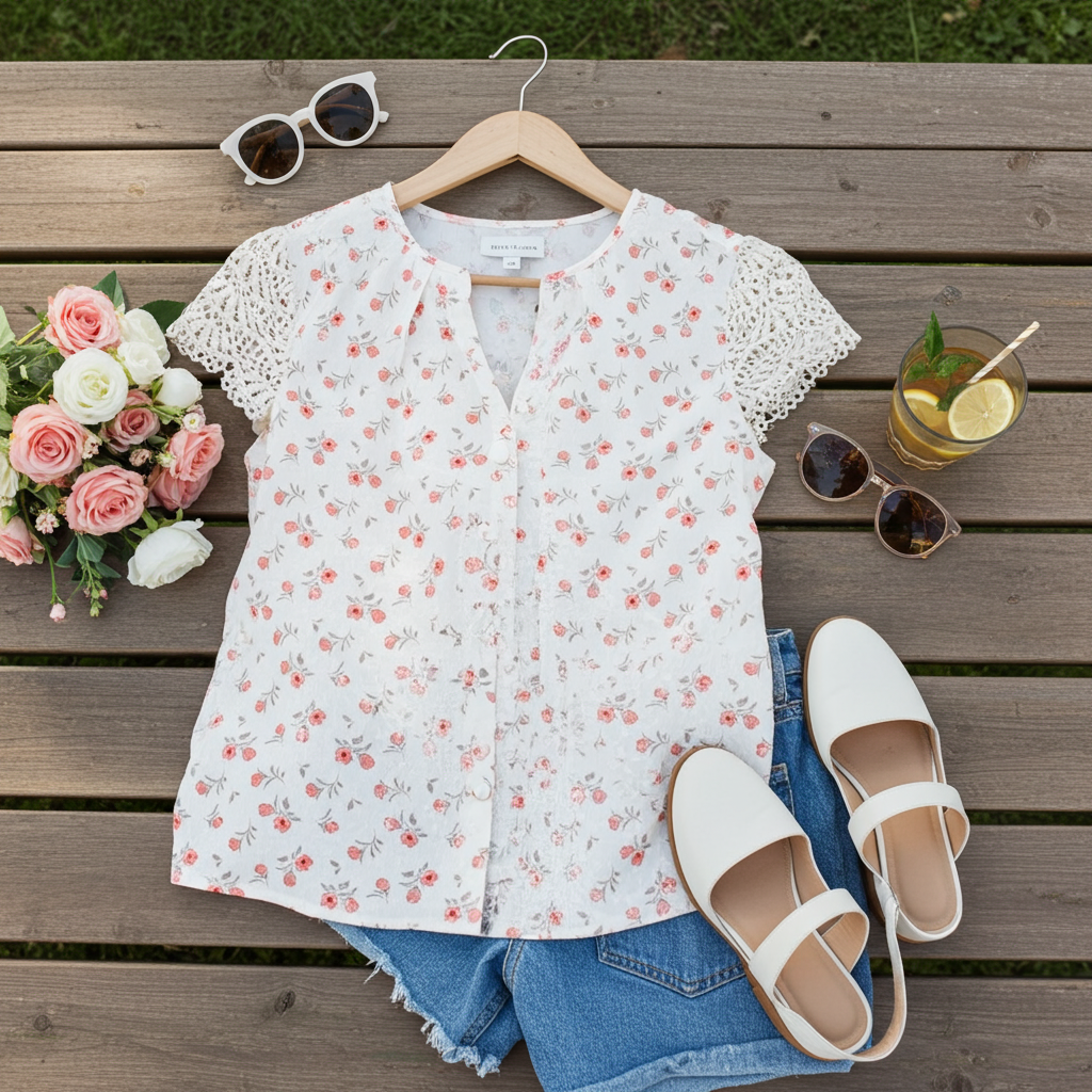 Blush Bloom Embroidered Crochet Blouse – Pink Boho Cap Sleeve Top