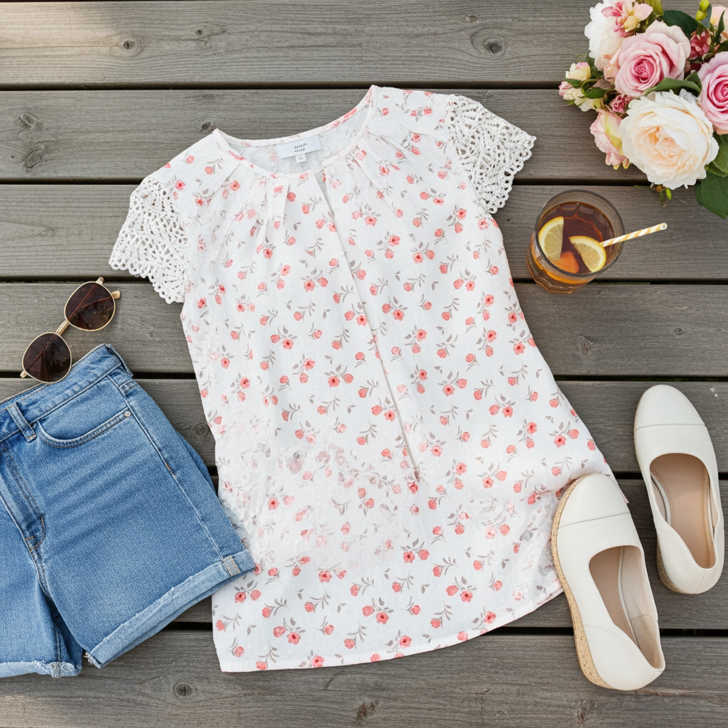 Blush Bloom Embroidered Crochet Blouse – Pink Boho Cap Sleeve Top