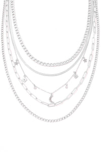 Silver Layered Charm Necklace