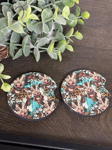 Western Sunflower Calves Car Coaster Set