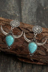 Turquoise Steer Skull Sunflower Earrings