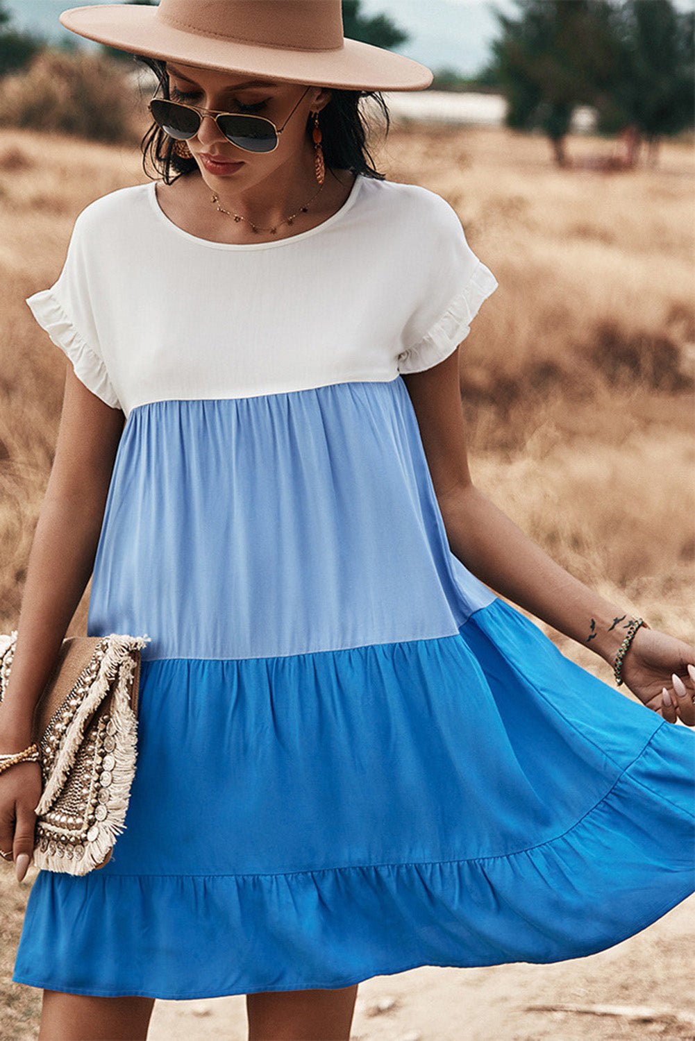 Blue Color Block Dress