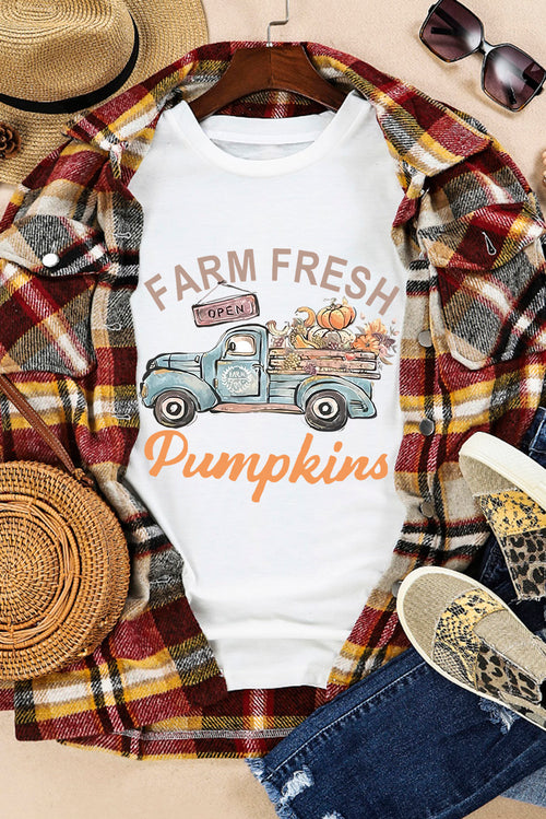 Farm Fresh pumpkin white fall graphic tee | Quirky Birds Apparel