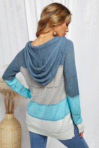 Sky Blue Combo Block Knit Hoodie