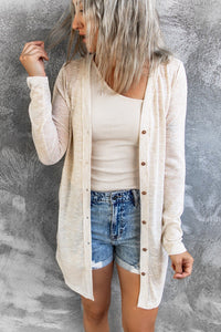 Solid Color Open-Front Button Cardigan