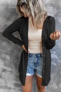 Solid Color Open-Front Button Cardigan