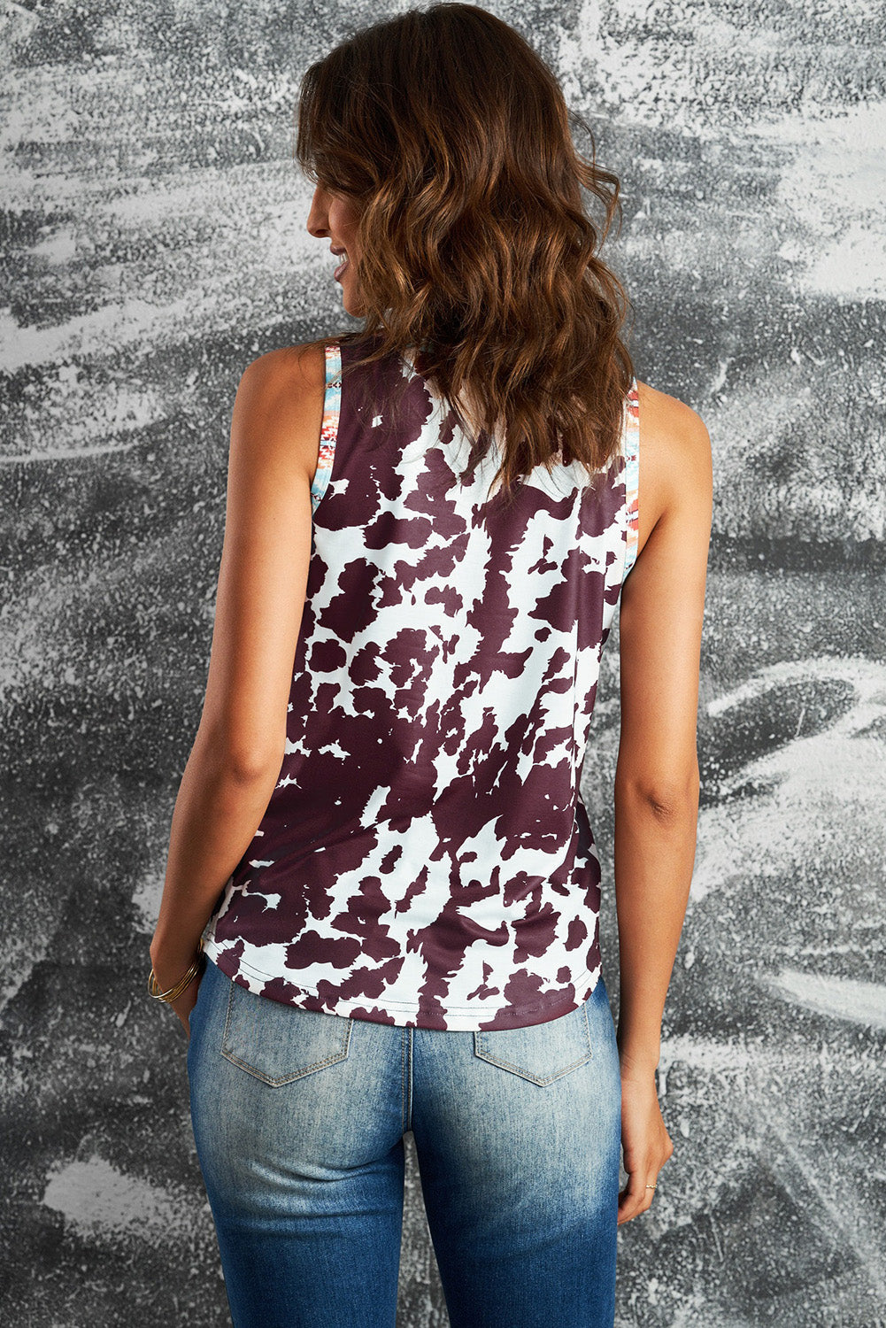 Cow Print Aztec Pocket Tank Top