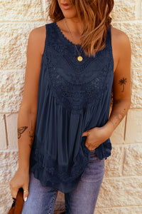 Lace Button Back Tank Top