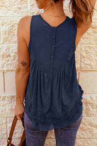 Lace Button Back Tank Top