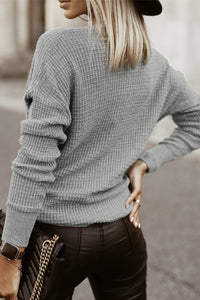 Gray Wrap V Neck Waffle Sweater