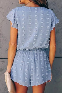 Sky Blue Deep V Neck Dot Texture Short Sleeves Romper