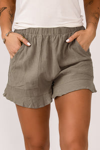 High Waist Pocketed Ruffle Shorts