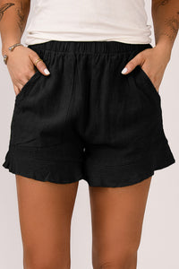 High Waist Pocketed Ruffle Shorts