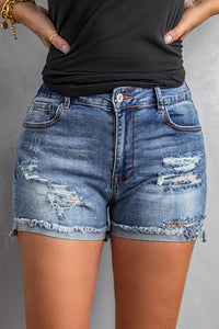 Blue Washed Distressed Denim Shorts