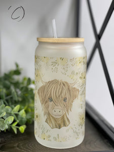 Sunflower Highland Cow Libbey Glass