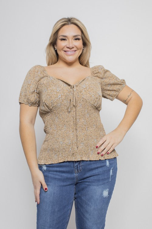 Plus Size Floral Print Smocked Top